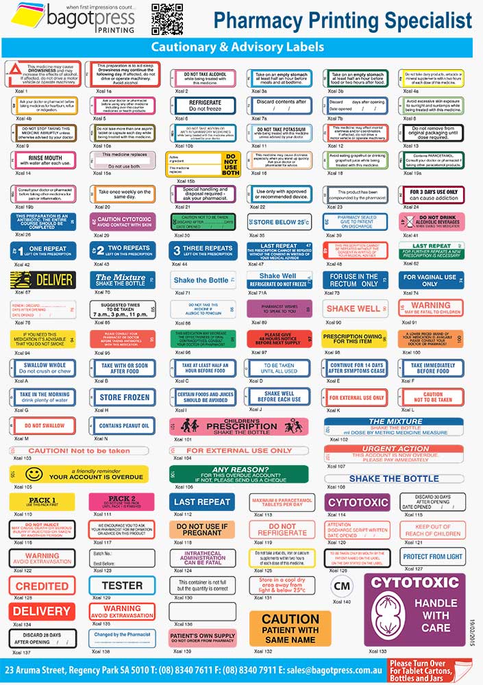 Pharmacy Auxiliary Labels Chart